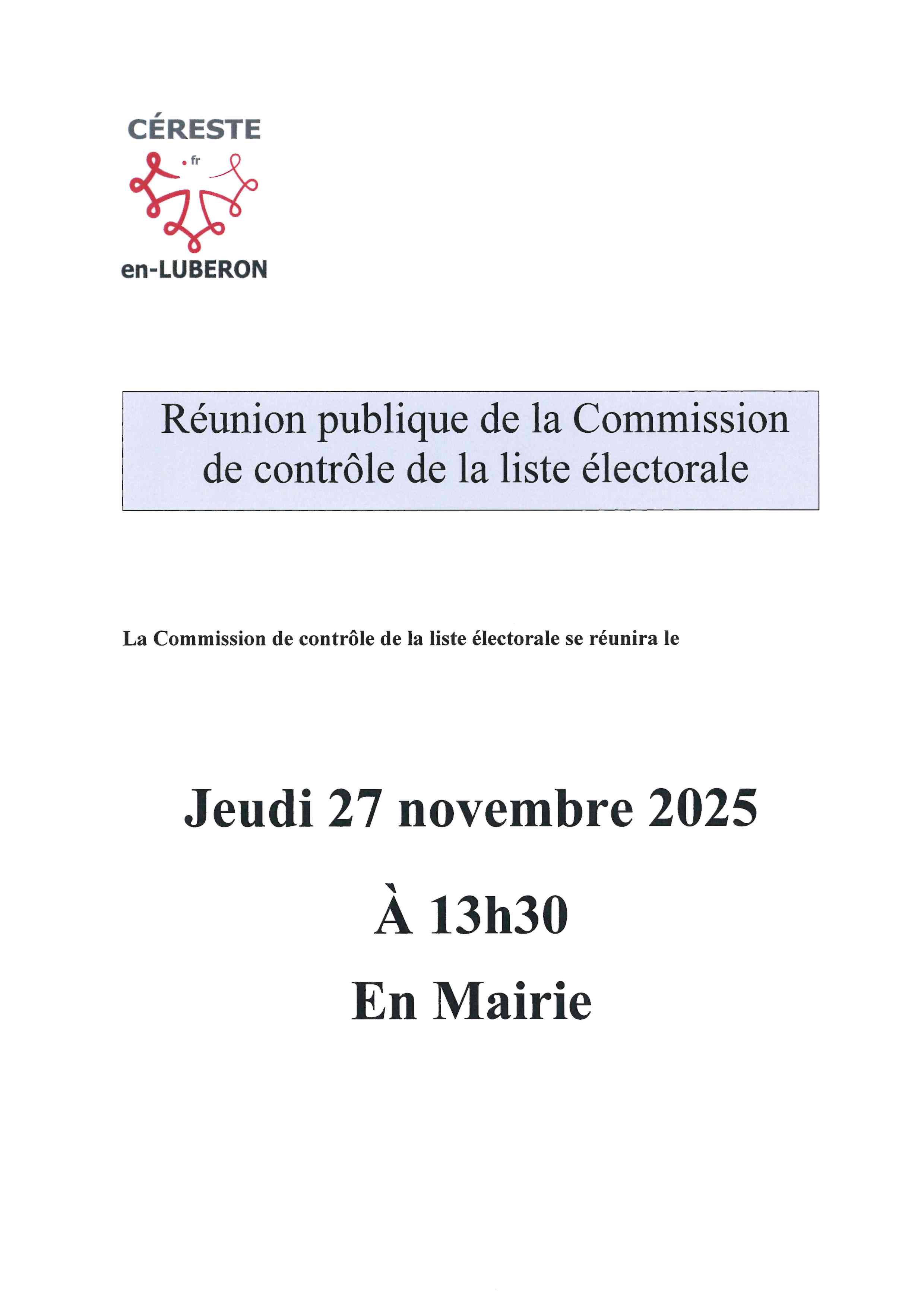 REUNION COMMISSION DE CONTROLE DE LA LISTE ELECTORALE